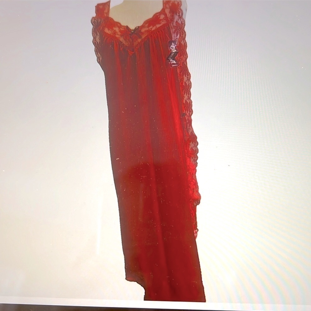 Glencraft Red Nylon Lace Nightgown Small - Picture 2 of 8